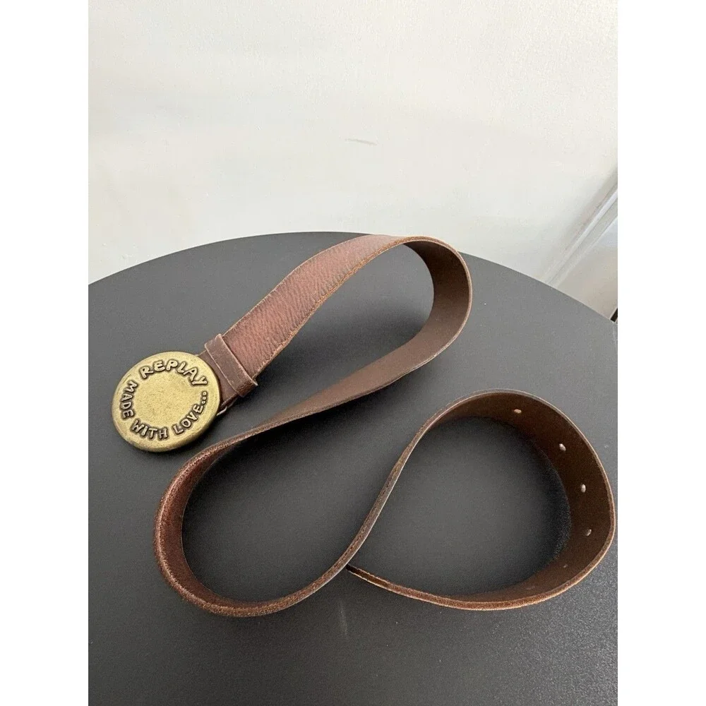 American Eagle Outfitters Women’s Brown Leather Belt Small Replay With Love Buck - Picture 2 of 13